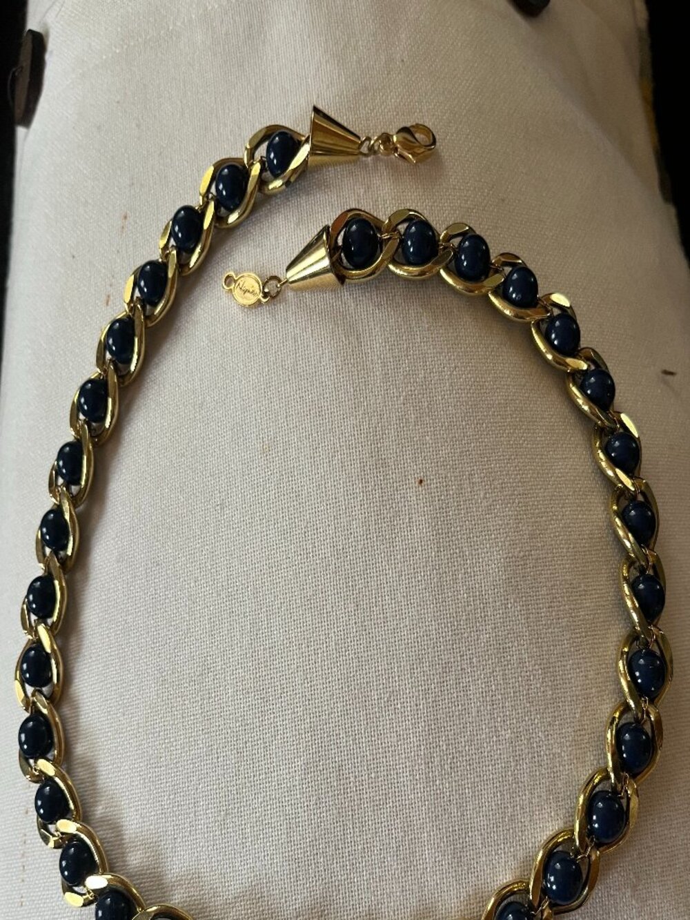 Vintage Napier Navy Blue and Goldtone Necklace